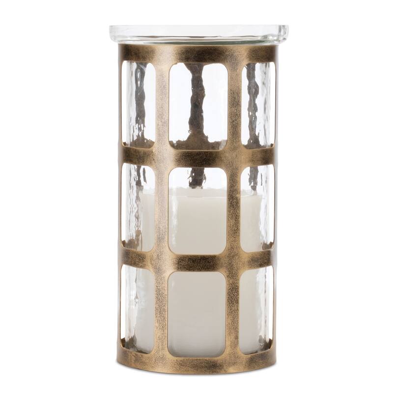 Wavy Glass Candle Holder with Distressed Metal Frame 10"H
