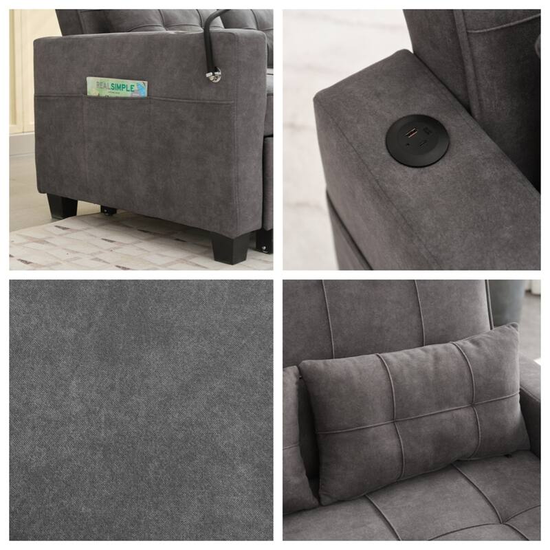 3-in-1 Pull Out Convertible Sleeper Chair w/ USB Ports,Wear Resistant