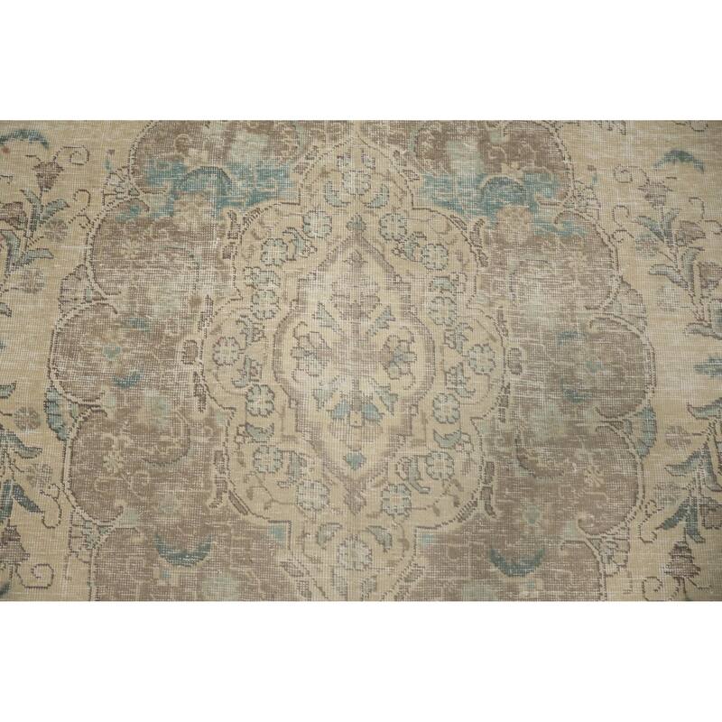Hand Knotted Oriental 100% Wool Carpet Traditional Floral Beige & Ivories Tabriz Area Rug - 11' 8'' X 8' 1''