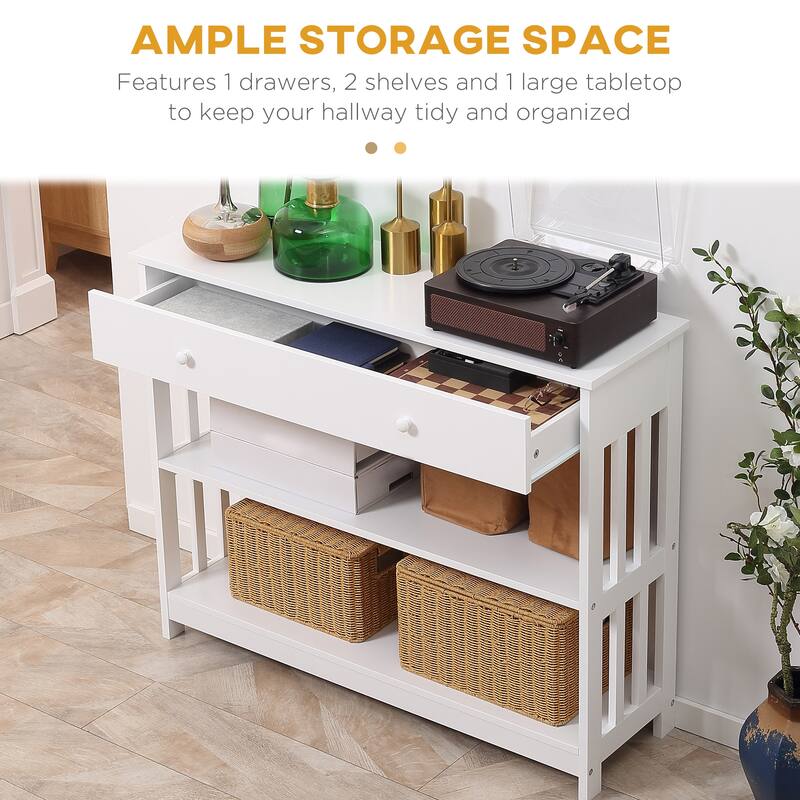 Console Table with Drawer and Two Open Shelves MDF Hallway Living Room Entryway Storage Furniture - 39.25"W x 11.75"D x 31.5"H