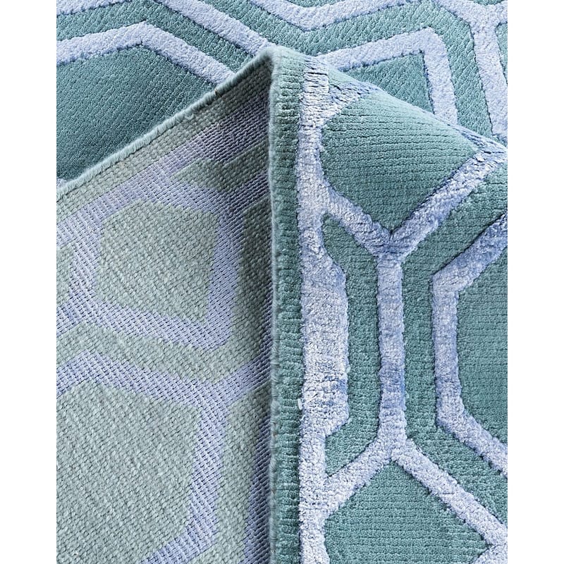 Modern One-of-a-Kind Handmade Area Rug, Blue - 9' 2" x 12' 0"