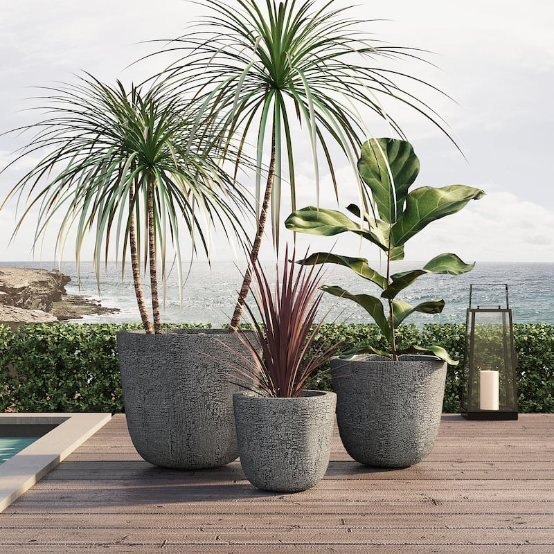 Roomfitters Lightweight MGO Planter Set of 3, Round Weather Resistant Outdoor Indoor Flower Pots for Garden Patio