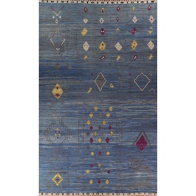 Blue Geometric Moroccan Large Area Rug Hand-Knotted Wool Carpet - 12'1"x 18'5"