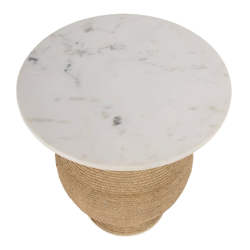 Shea 19 in. W Round Marble and Rope End Table