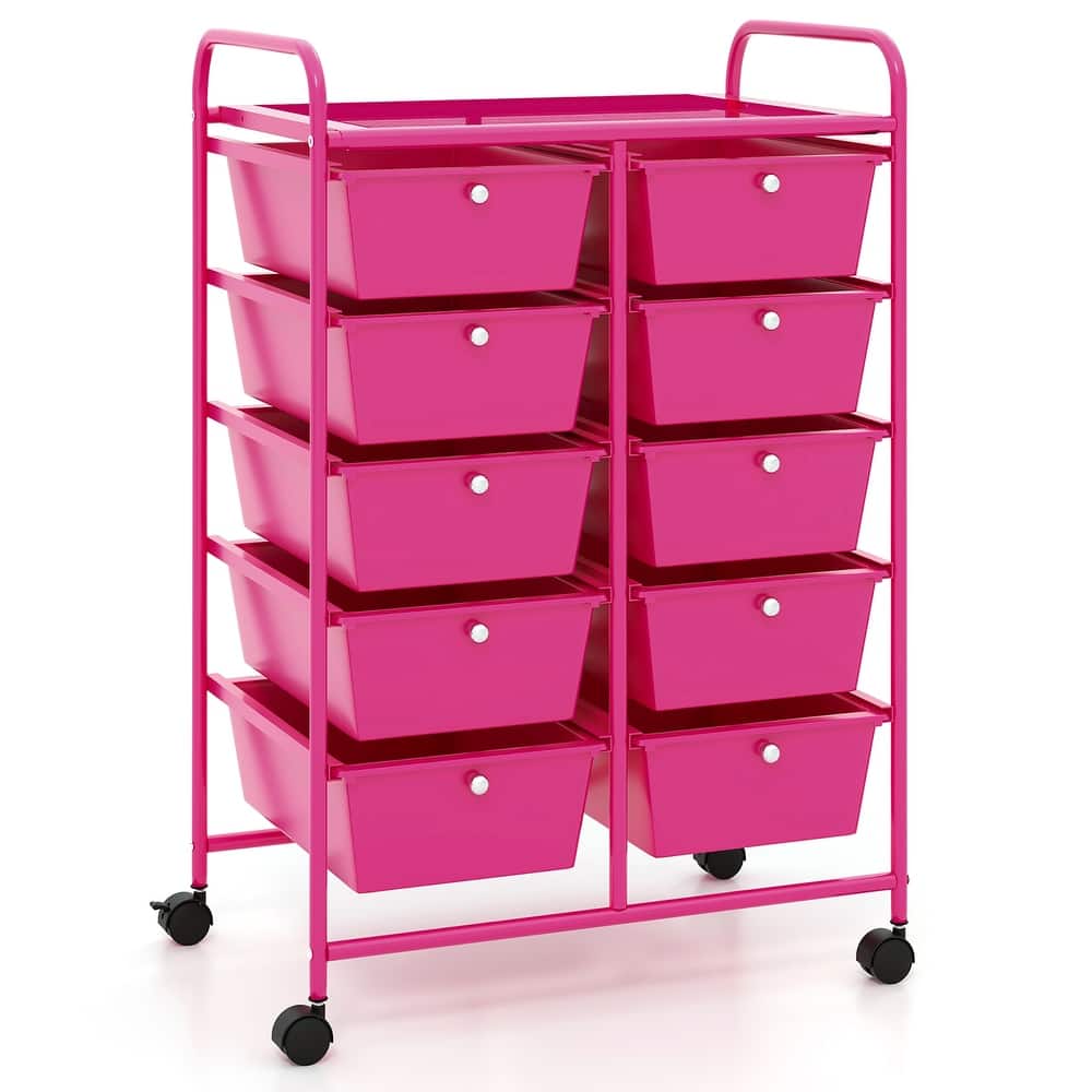 Gymax 10-Drawer Storage Cart Utility Rolling Trolley Kitchen Organizer
