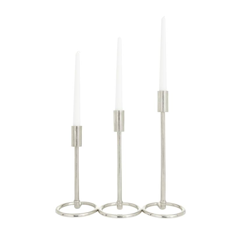 Silver or Gold Aluminum Metal Tapered Decorative Candle Holder with Ring Bases (Set of 3)