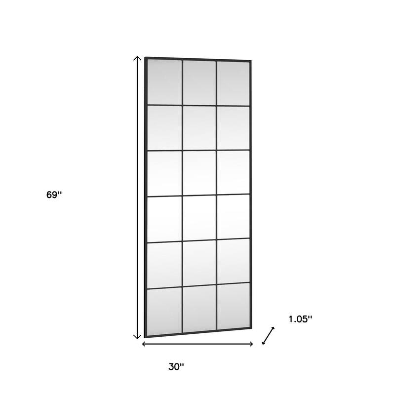 HomeRoots 69" Black Metal Windowpane Framed Full Length Mirror - 30.00 in. x 69.00 in. x 1.05 in.