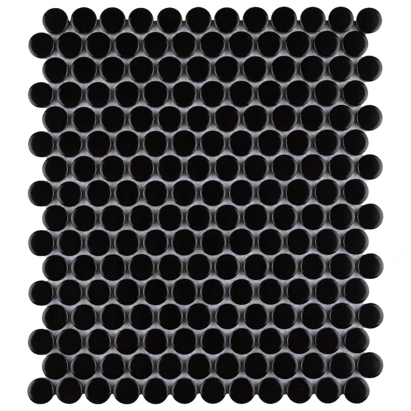 Merola Tile Metro Penny Matte Black 9-3/4" x 11-1/2" Porcelain Floor and Wall Tile