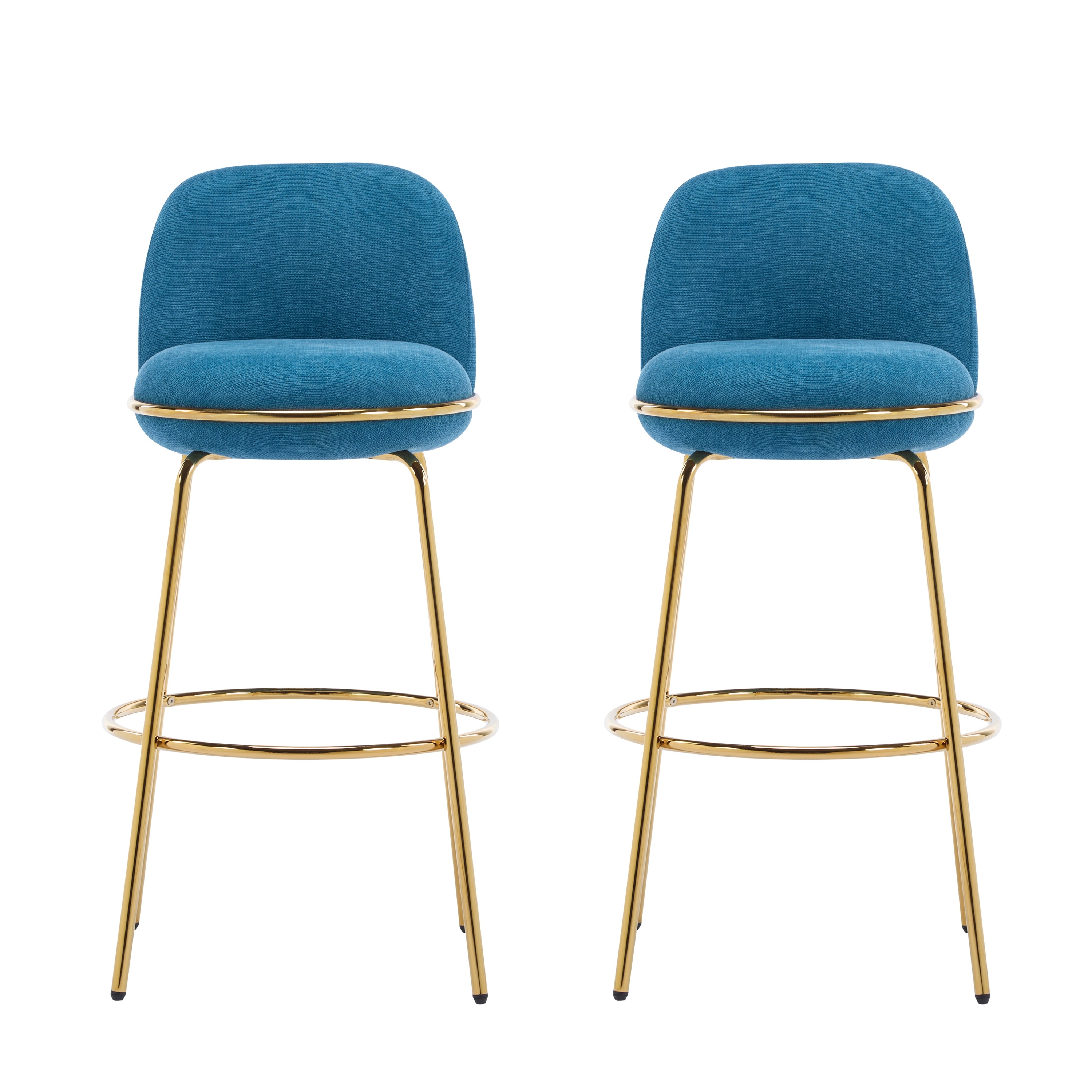 Upholstered Bar Stools Set of 2, Counter Height Metal Bar Stools, Fabric Accent Chair with Footrest & Backrest