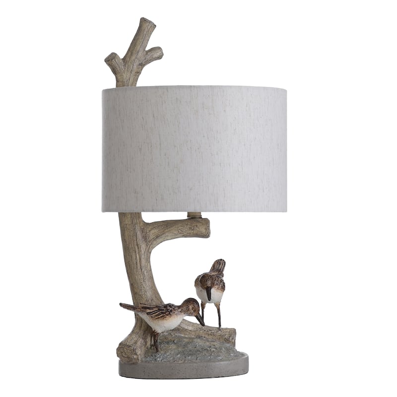 Iuka Farmhouse Birds On A Limb Table Lamp - Nested Tone Finish - Heathered Oatmeal Fabric Shade - Beige
