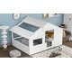 preview thumbnail 26 of 50, Closed House-shaped Frame Bed with Guardrail and Door for Toddler House Floor Bed Montessori Style Floor Bed with Roof, Windows White - Full