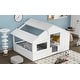 preview thumbnail 4 of 15, White Full Size Solid Wood House Bed with Roof and Guardrail for Kids