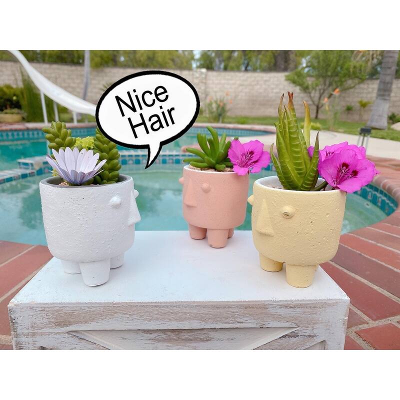 Modern Cement Decorative Human Face Planter Set