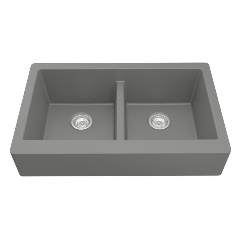 Karran Retrofit Apron Front Quartz Double Bowl Kitchen Sink - Grey