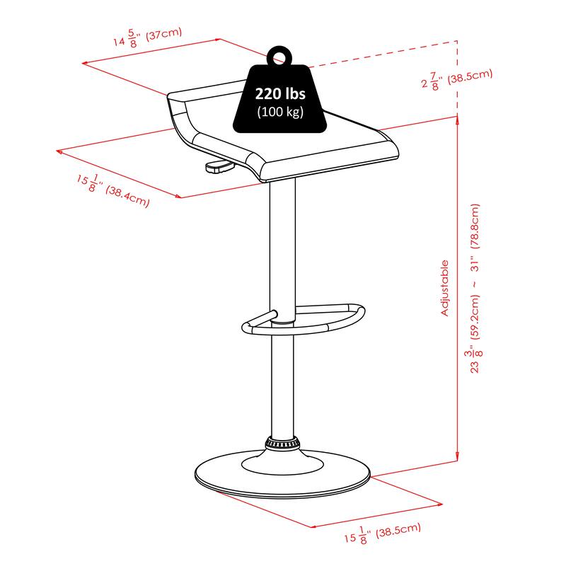 Paris 2-Pc Adjustable Swivel Stool Set, Black and Espresso - 15.16"W x 15.29" x 23.35" to 31.05"