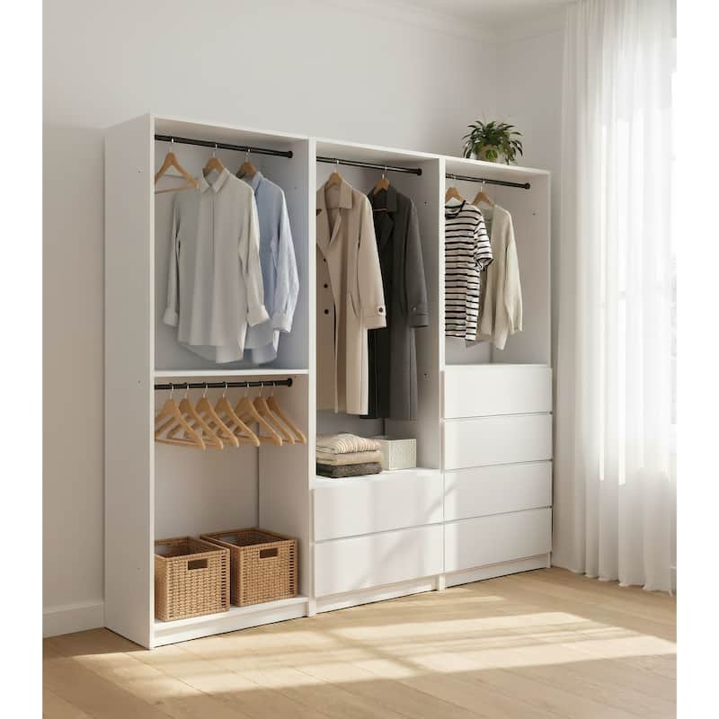 Prosper White Freestanding Walk in Wood Closet System - 94.2"W x 15.7"D x 83" H