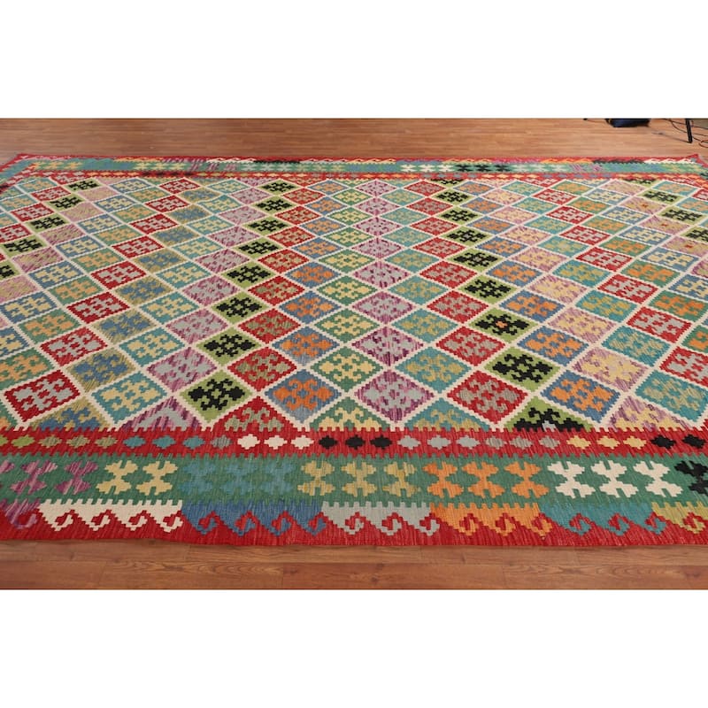 Trellis Multicolor Kilim Oriental Large Area Rug Flatweave Wool Carpet - 9'11"x 16'1"