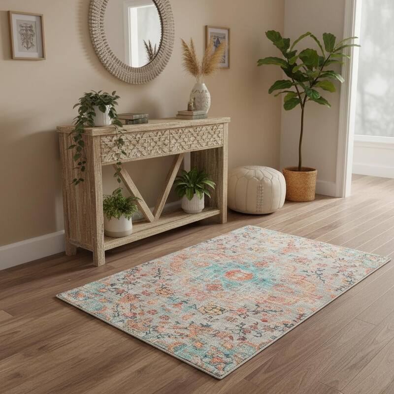 HomeRoots Medallion Traditional Rectangle Area Rug - 4' X 6'
