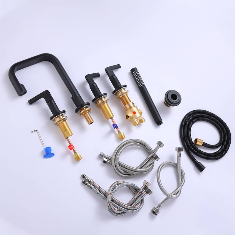 Deck Mounted Bathtub Faucet With Hand Shower Triple Handles 5-Hole Roman Bathroom Tub Filler Modern Bath Faucet Set