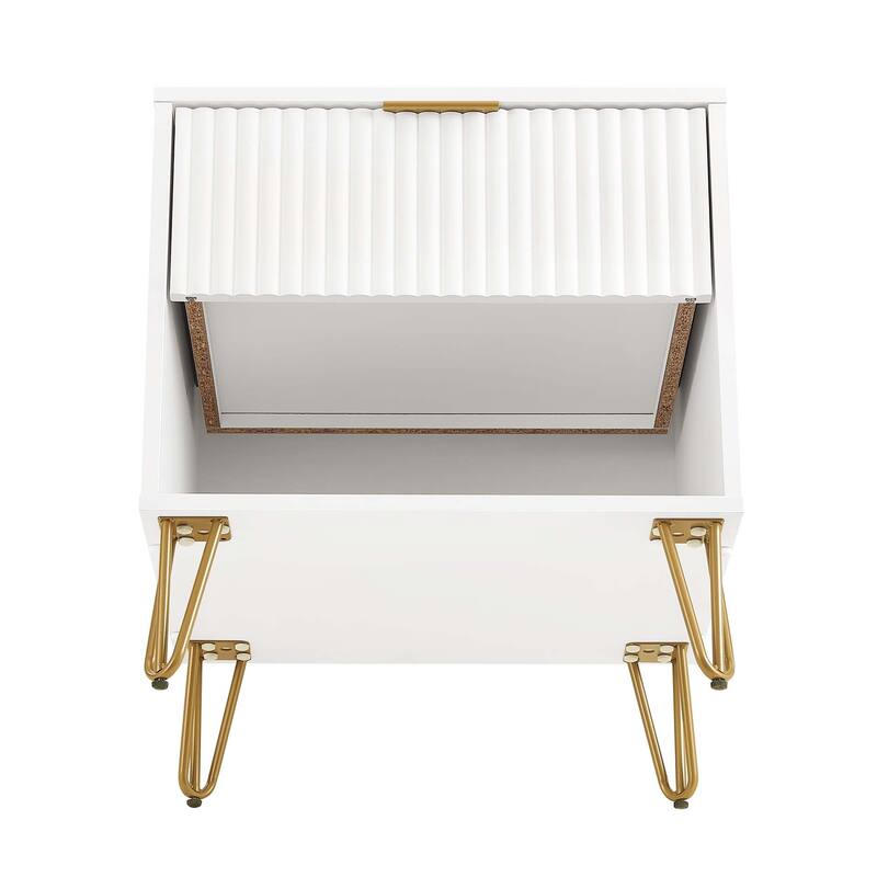 20" Fluted Nightstand with Single Drawer and Metal Legs Modern Design