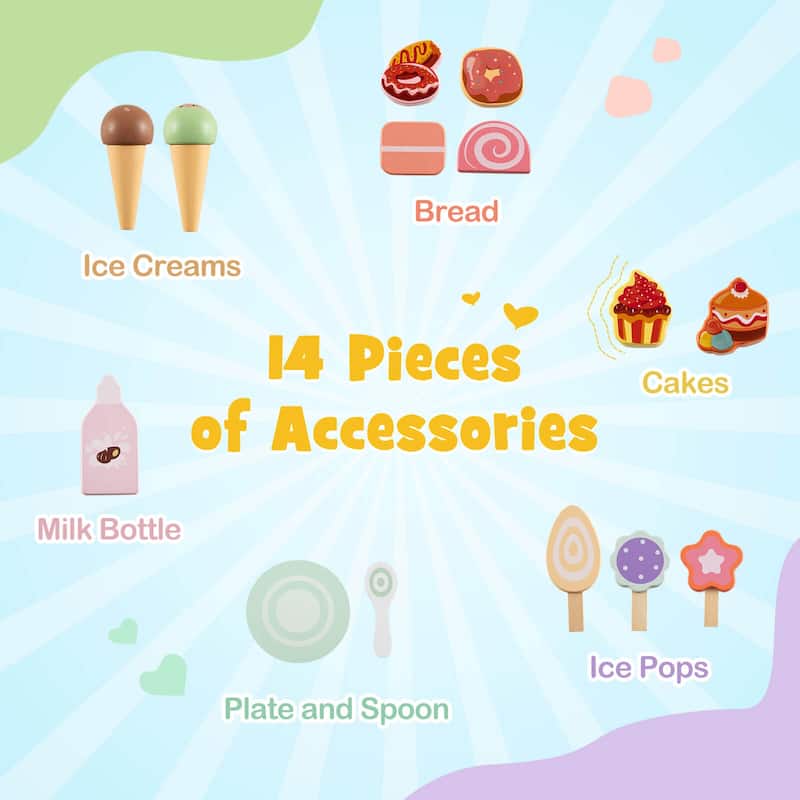 Costway Wooden Baby Walker Ice Cream Cart Toy with Sweet Accessories & - See Details