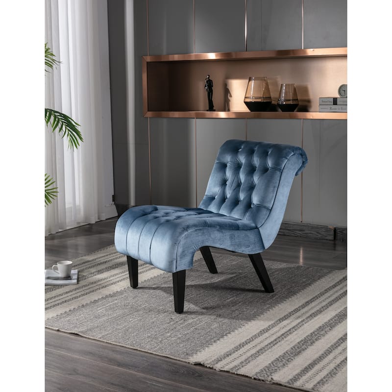 Light Blue Velvet Accent Chairs Solid Wood Frame Barrel Chair Tufted