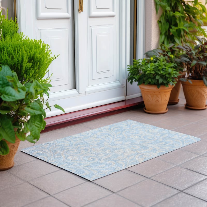 Machine Washable Indoor/ Outdoor Chantille Traditional Elegant Rug - Sky - 1'8" x 2'6"
