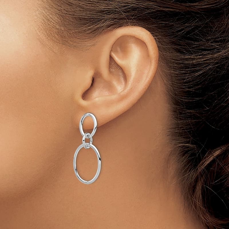 Curata 14k White Gold 38x17mm Double Oval Dangle Post Earrings