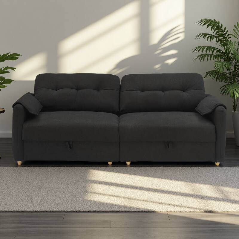 79.5" Teddy Linen 3-Seater Sofa - Modern Design with Metal Cone Legs and Easy Assembly - Black