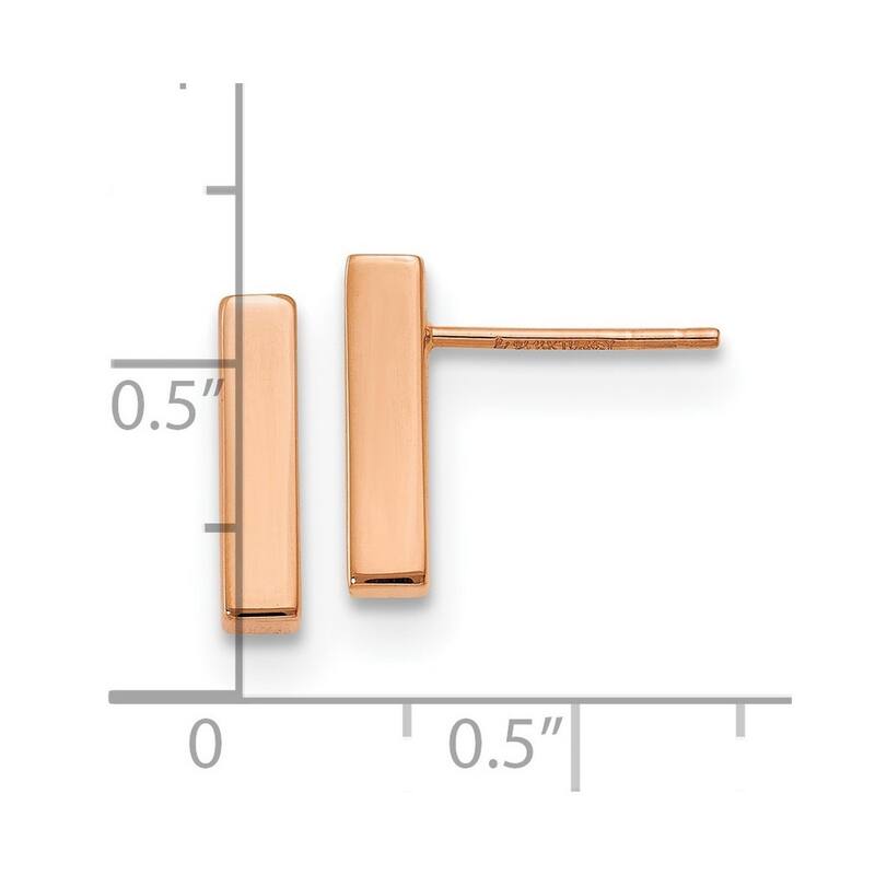 Curata 14k Rose Gold Polished Bar Post Earrings - 12.5x3mm