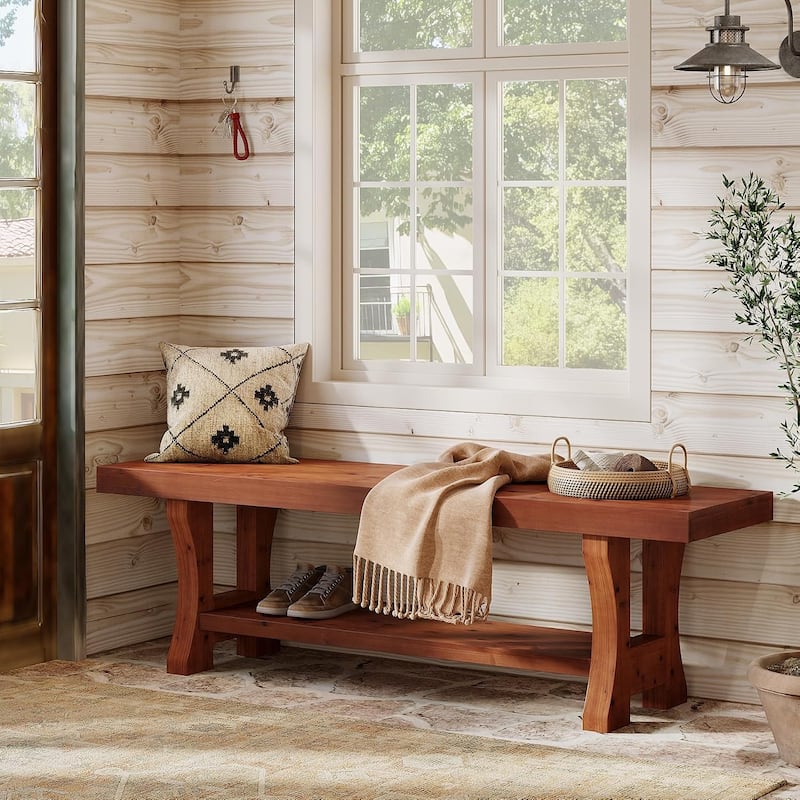 Solid Wood Entryway Bench, 55" End of Bed Bench, Long Indoor Dining Seat - 55.1" W x 13.8" D x 17.7" H