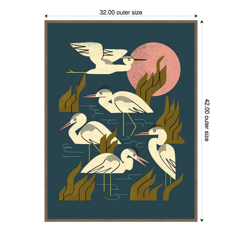 Five Heron Flock by Renea l. Thull Framed Canvas Wall Art Print - 32 x 42 in