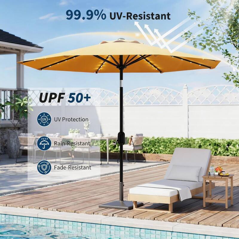 9 ft Patio Umbrella, 8 Sturdy Ribs, with Lights