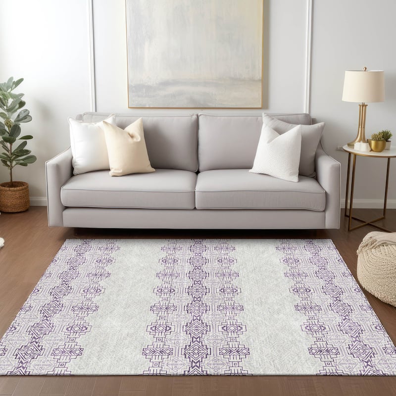 Machine Washable Indoor/ Outdoor Moroccan Boho Chantille Rug