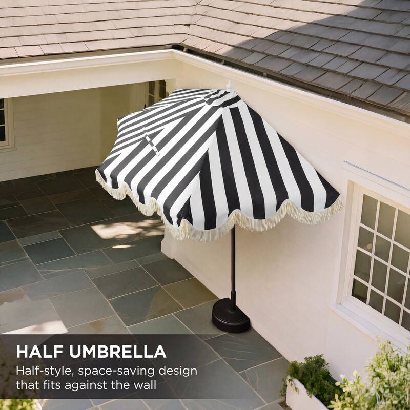 9ft Half Market Umbrella, Scalloped, Crank, Tilt, UV, by JONATHAN Y