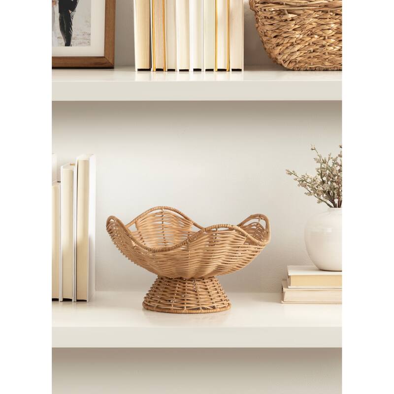 Kate and Laurel Wylla Wavy Rattan Pedestal Bowl - 11" Diameter