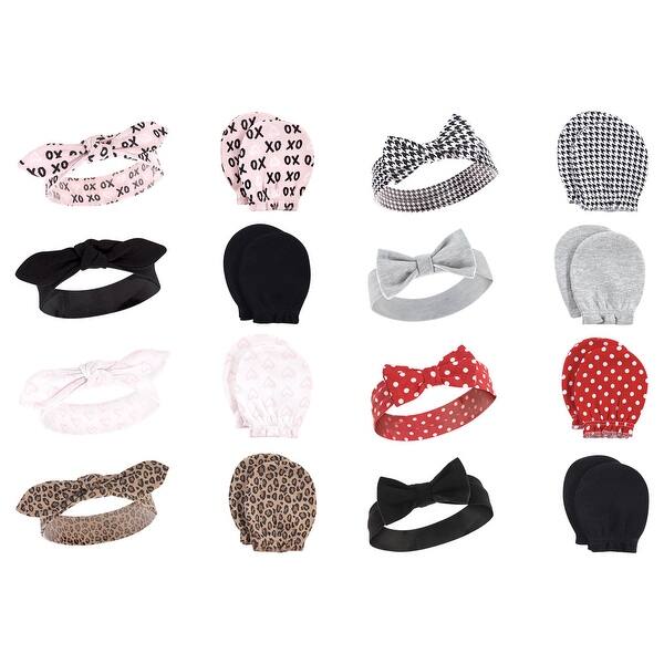 slide 1 of 1, Hudson Baby Infant Girl 16Pc Cotton Headband and Scratch Mitten Set, Black Xoxo Houndstooth, 0-6 Months - Black Xoxo Houndstooth Black Xoxo Houndstooth - 0-6 Months