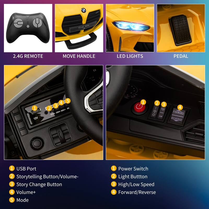 12V Ride On Car for Kids，Licensed BMW M4 Battery Powered Vehicle Car