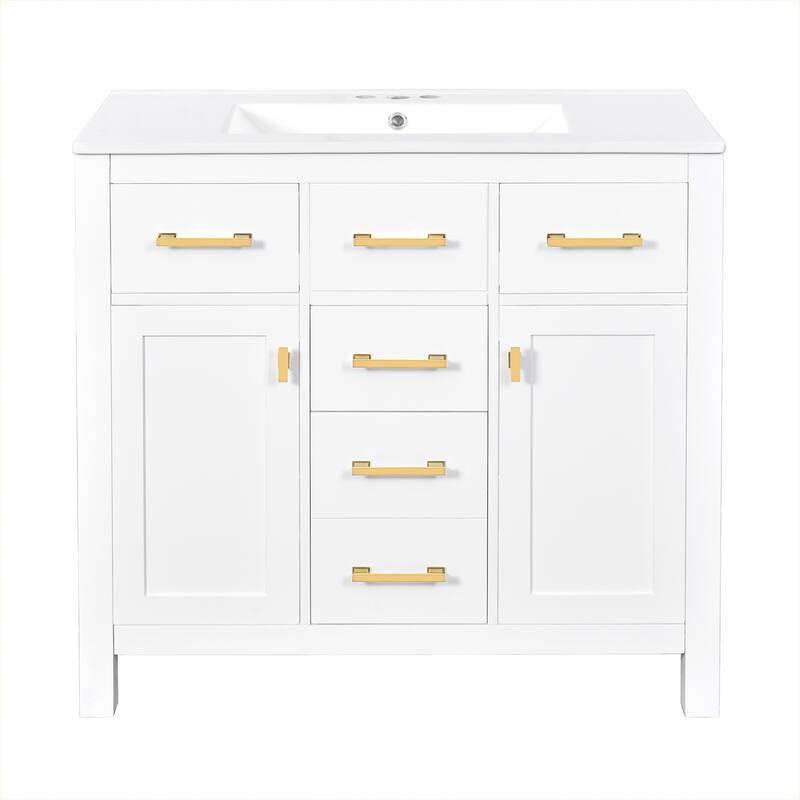 72" Bathroom Vanity Set with Ceramic Sink (Separate) and Drawers & Cabinets