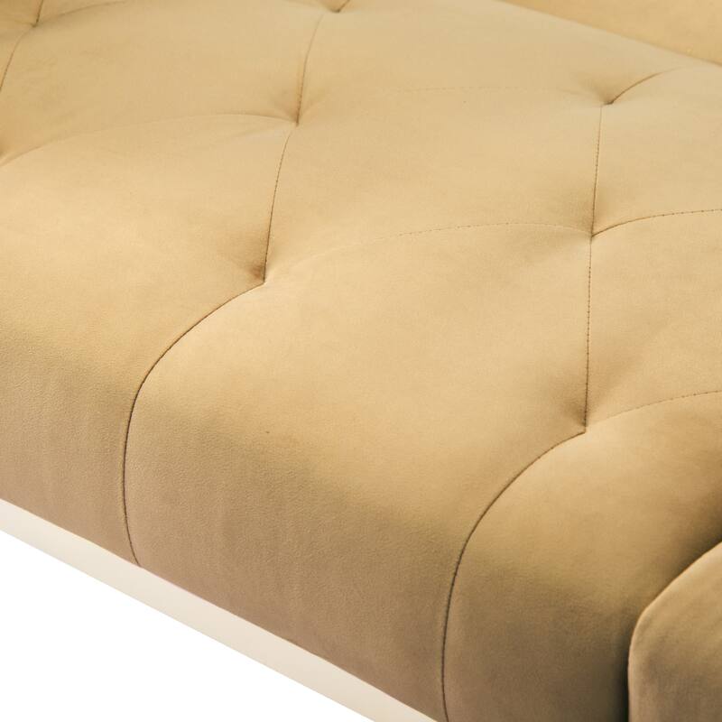 Brown Velvet Convertible Futon Sofa Bed with Adjustable Backrest and Cup Holders