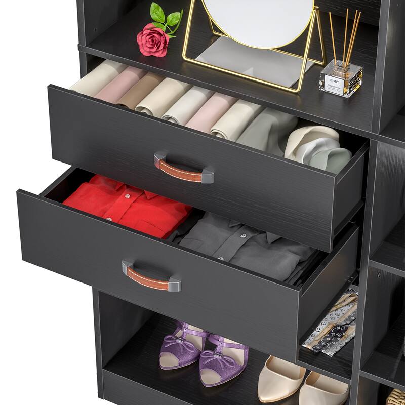79''W Set of 2 Freestanding Closet System with Drawers, Reversible Wardrobe for Walk-in/ Reach-in Closet