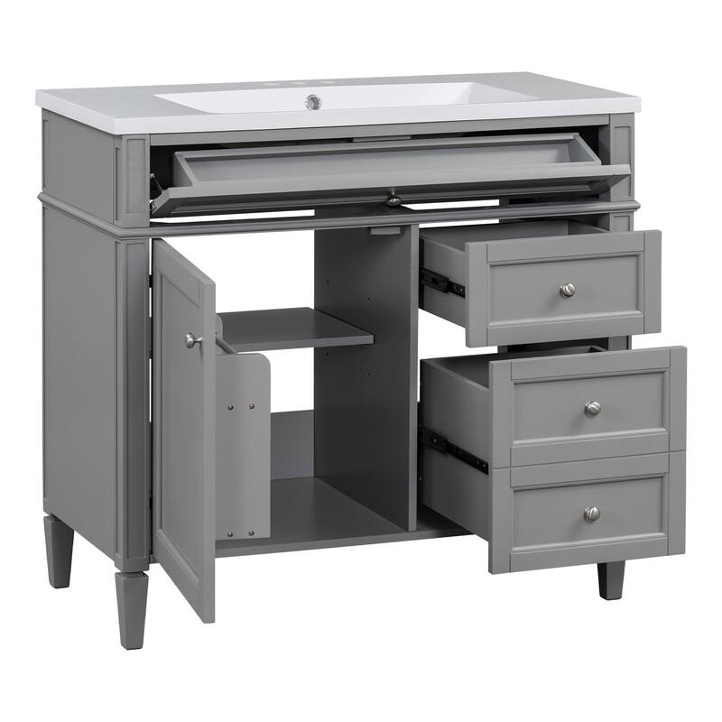 Roomfitters 36 Inch Bathroom Vanity with Sink and Mirror, Storage Cabinet with Drawers and Open Shelves