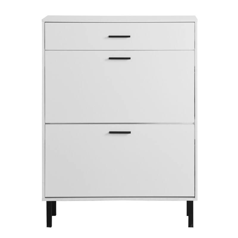 Shoe Cabinet with 2 Flip Drawers, Slim Hidden Shoe Storage Cabinet, Shoe Rack Storage Organizer with Drawers & Metal Legs