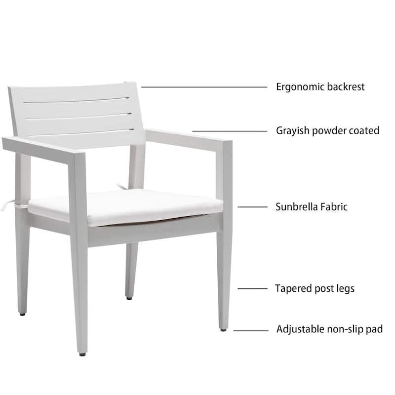 Grayish Aluminum Stationary Dining Chairs with Cushions