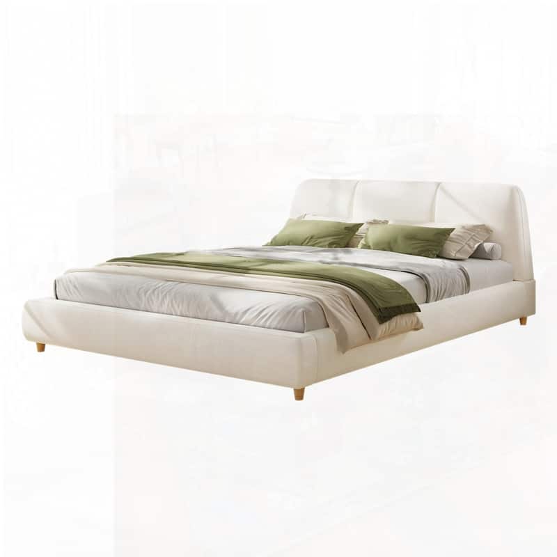 Upholstered Platform Bed with Curve-Shaped Design Headboard