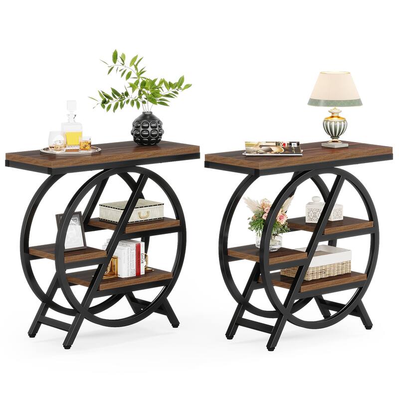 End Table Set of 2, 3-tier Narrow Side Table with Storage for Living Room - 11.8" D x 25.59" W x 26.18" H
