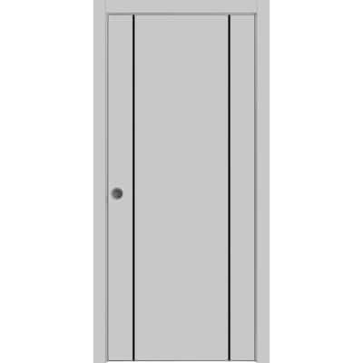 French Pocket Door 28x80 with Planum 0016 Grey Matte with Kit Trims Rail