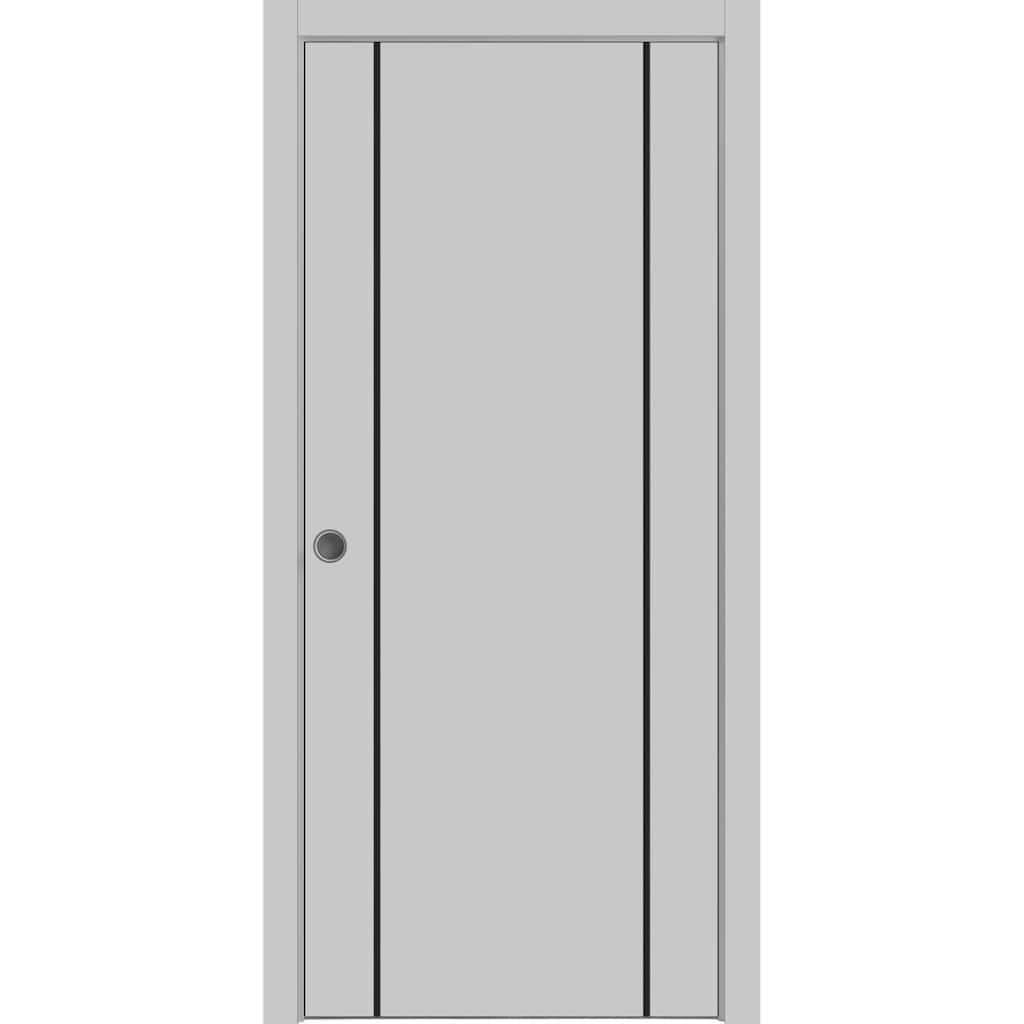 French Pocket Door 28x80 with Planum 0016 Grey Matte with Kit Trims Rail