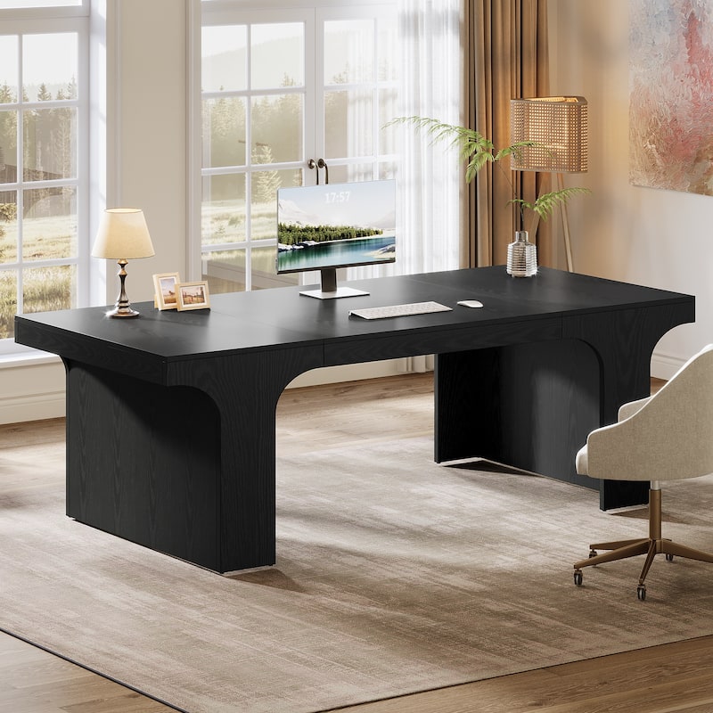 70.9" Executive Desk, Large Wood Computer Office Desk, Writing Table Business Workspace Home Office Accent Desk