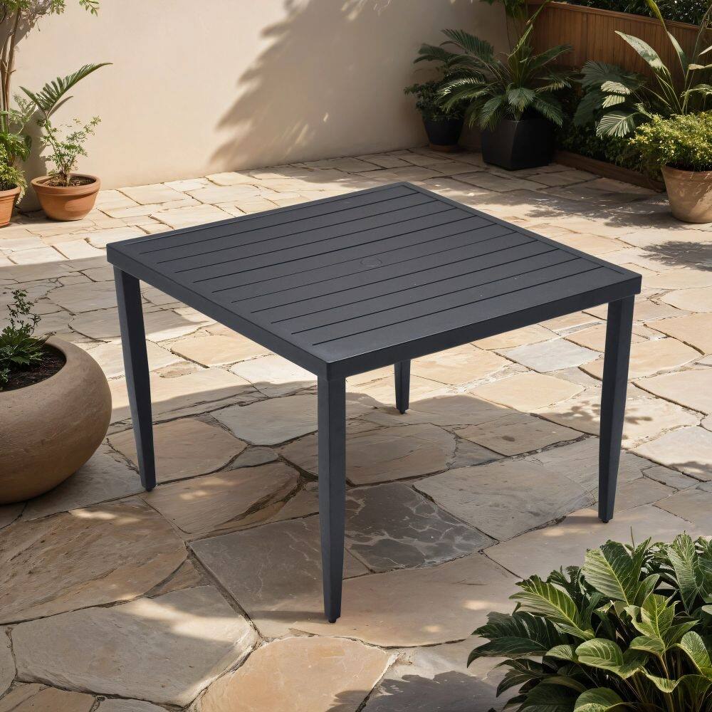 Outdoor Patio Aluminum Square Dining Table, Black